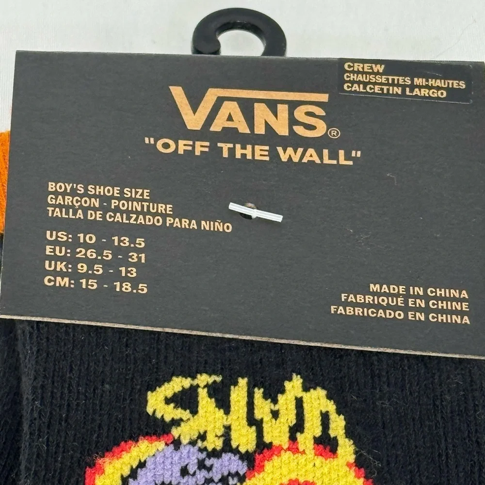 Vans Black Socks with Vibrant Flame Design fits boys shoe size 10-13.5